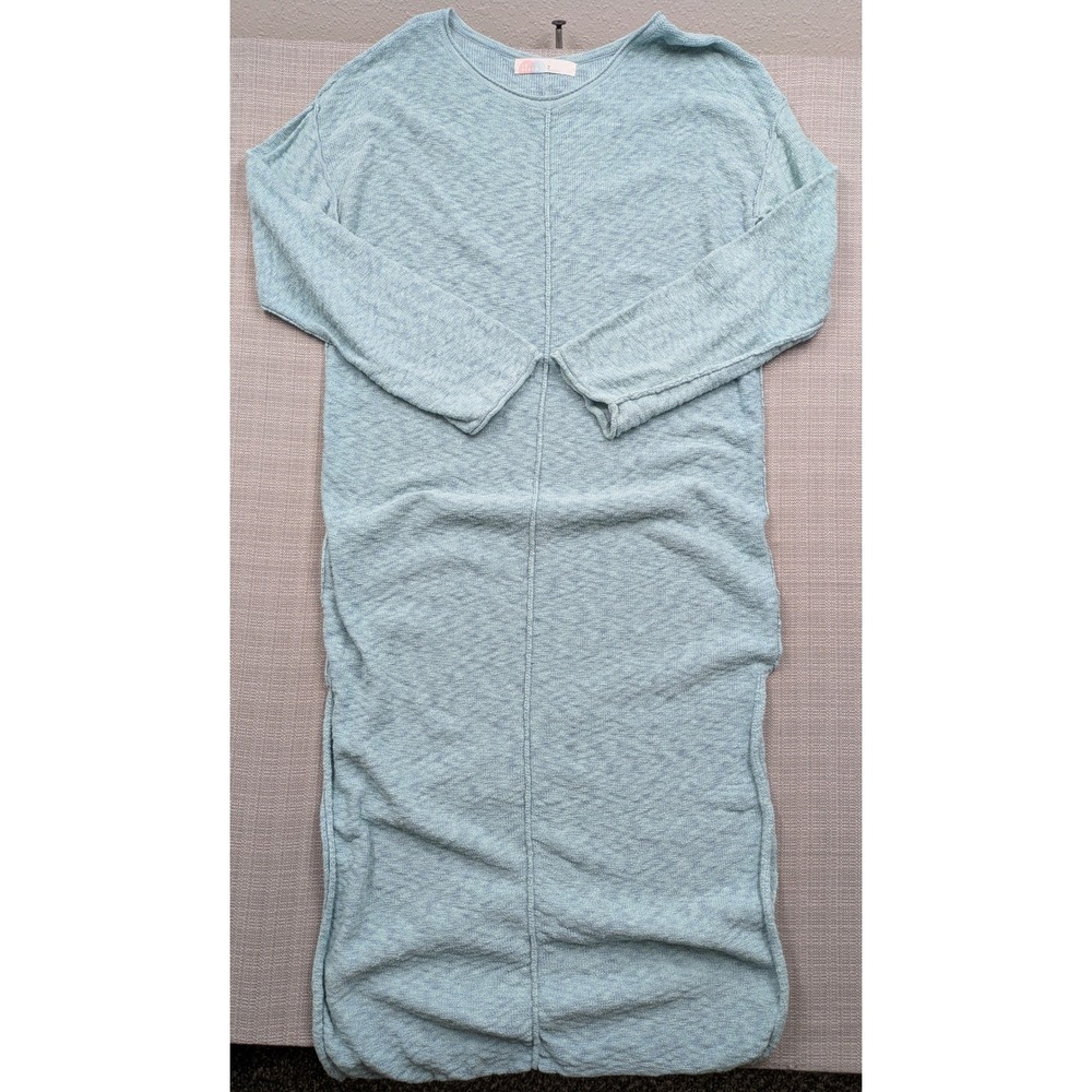 FP Beach Free People Light Blue Textured Knit Long Sleeve Maxi Dress Medium